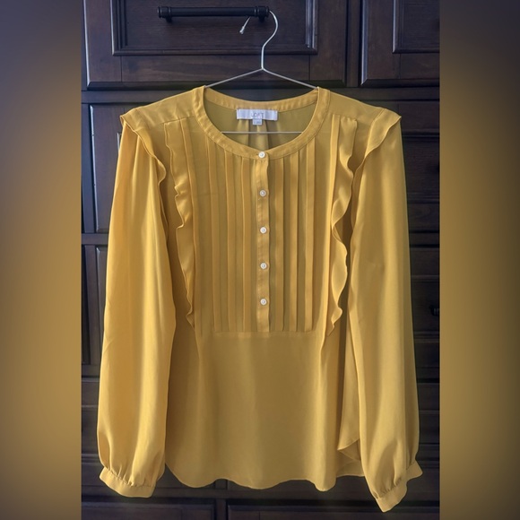 LOFT Tops - LOFT Mustard Sheer Long Sleeve Blouse - Size L - Like New
